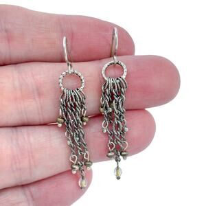 Estate Sterling Silver 925 Chain Fringe Crystal Dangle Earrings